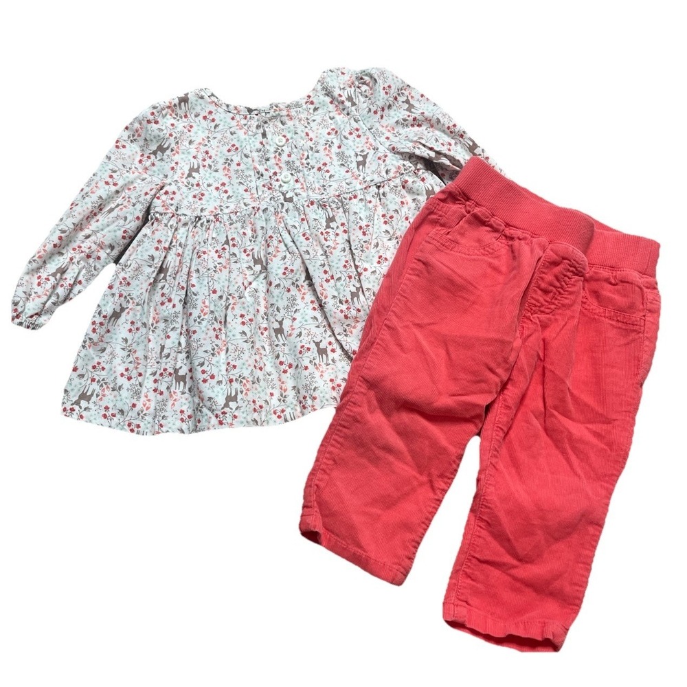 Gymboree Baby Girls Two Piece Outfit Floral Deer Size 6-12 Months